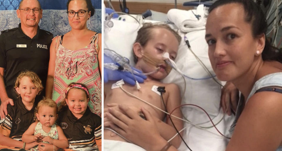 Sienna and her family (left) and Sienna in hospital (right)