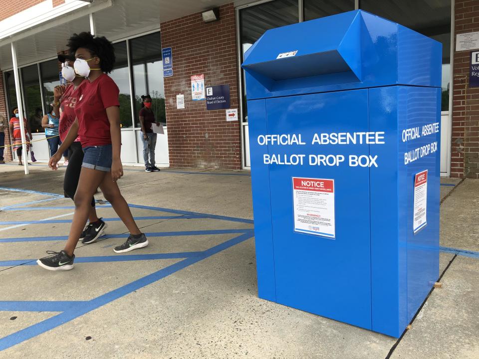 Absentee voters can return their ballots by mail or drop them in the secure box outside the Chatham County Board of Elections headquarters on Eisenhower Drive.