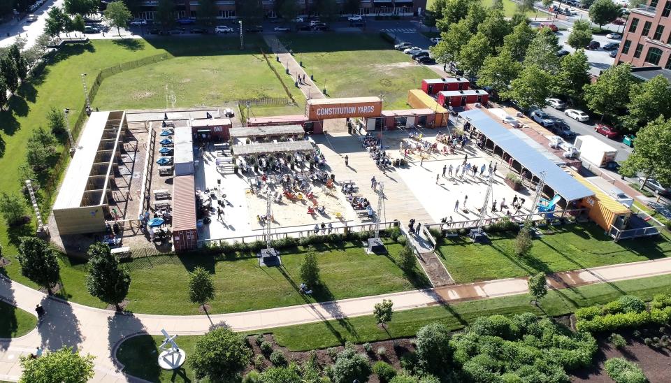 An aerial view of Constitution Yards at the Wilmington Riverfront in 2021.