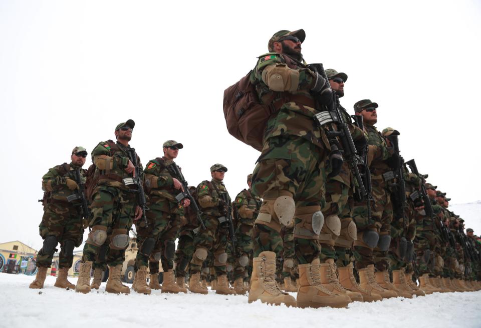 Afghan commando force members take part in their graduation ceremony at Afghan National Army Special Operations Corps in Kabul, capital of Afghanistan, Jan. 13, 2020.