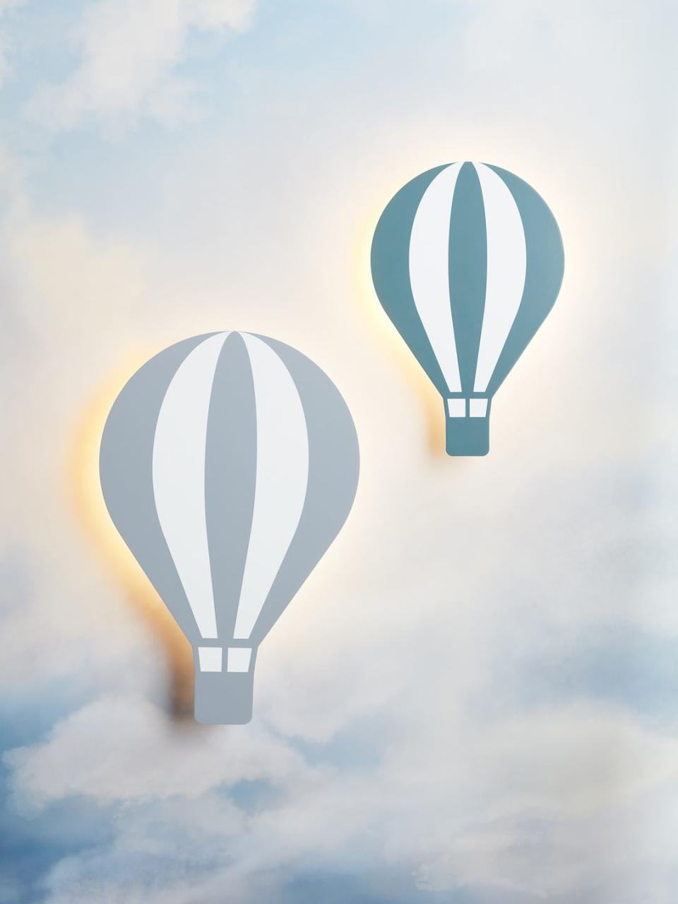 <p>These imaginative hot air balloon lights are are backlit by LEDs, which provide a naturally warm and gentle glow throughout the evening and work perfectly as night lights. And what a great addition to a wall mural of a bright blue sky.</p><p>Pictured: <a href="https://www.lights4fun.co.uk/products/hot-air-balloon-childrens-wall-light-duo" rel="nofollow noopener" target="_blank" data-ylk="slk:Hot Air Balloon Wall Lights at Lights4fun;elm:context_link;itc:0;sec:content-canvas" class="link ">Hot Air Balloon Wall Lights at Lights4fun</a></p>