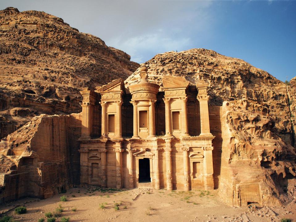 A wide angle photograph of Petra, Jordan without tourists.