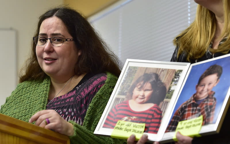 Jennifer Neville-Lake speaks to media in Gravenhurst, Ont., on Nov. 7, 2018. A panel with the Parole Board of Canada says Muzzo has not addressed his alcohol misuse, and denied him both day parole and full parole. Photo from The Canadian Press.