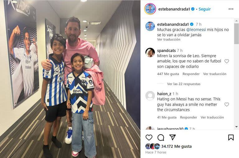 Lionel Messi posó para una foto con los hijos de Esteban Andrada