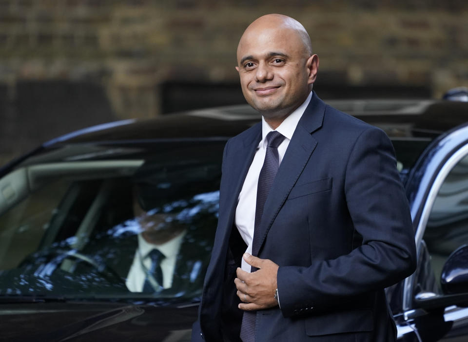 Britain's Health Secretary Sajid Javid arrives at 10 Downing Street, in London, Wednesday, Sept. 15, 2021. British Prime Minister Boris Johnson is shaking up his Cabinet as he attempts to move on from a series of political missteps and U-turns. Johnson's office said he would appoint "a strong and united team to build back better from the pandemic." (AP Photo/Alberto Pezzali)