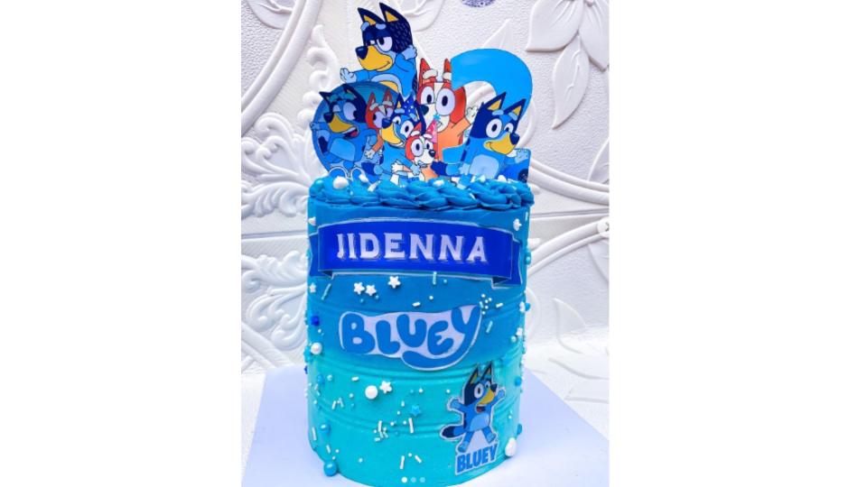 Images of varying different Bluey birthdya cake paraphernalia