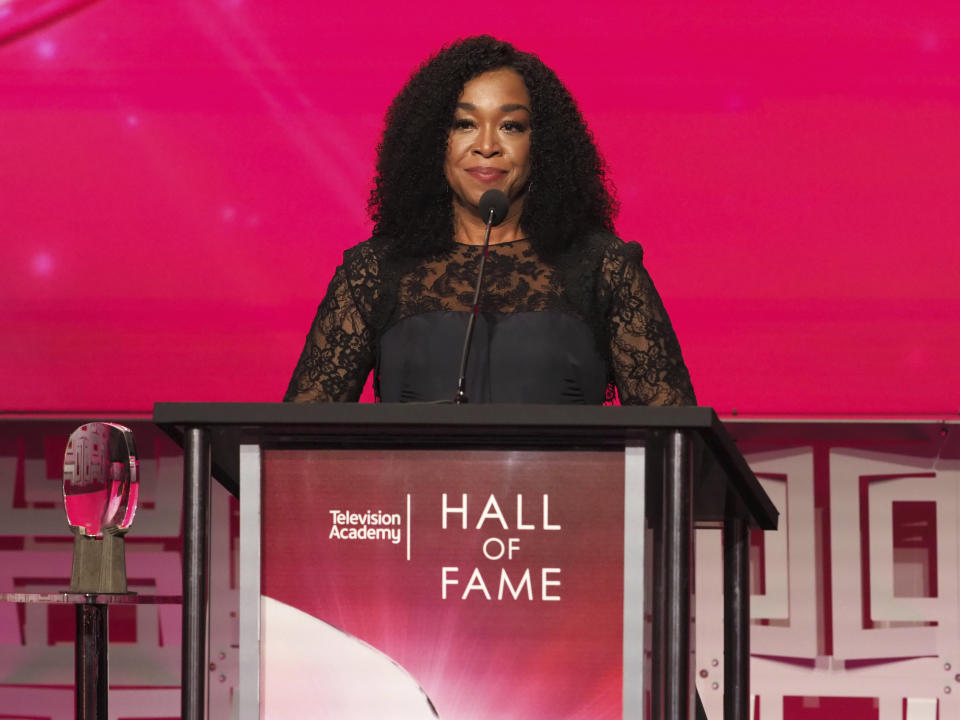 IMAGE DISTRIBUTED FOR THE TELEVISION ACADEMY - Shonda Rhimes is inducted into the Television Academy Hall of Fame on Wednesday, Nov. 15, 2017 at the Television Academy's Saban Media Center in North Hollywood, Calif. (Photo by Phil Mccarten/Invision for Invision for the Television Academy/AP Images)