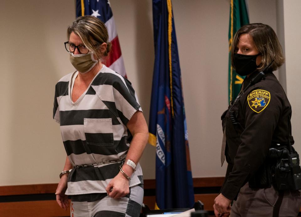 James and Jennifer Crumbley, parents of Ethan Crumbley who is accused of the deadly school shooting at Oxford High School in late November, sit in the courtroom of Judge Julie Nicholson of 52/3 Circuit Court in Rochester Hills on Feb. 8, 2022.