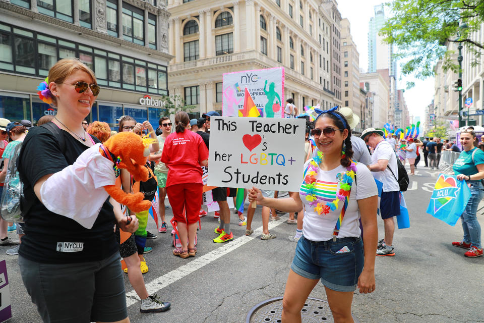 <p>A woman holds a sign of support during the N.Y.C. Pride Parade in New York on June 25, 2017. (Gordon Donovan/Yahoo News) </p>