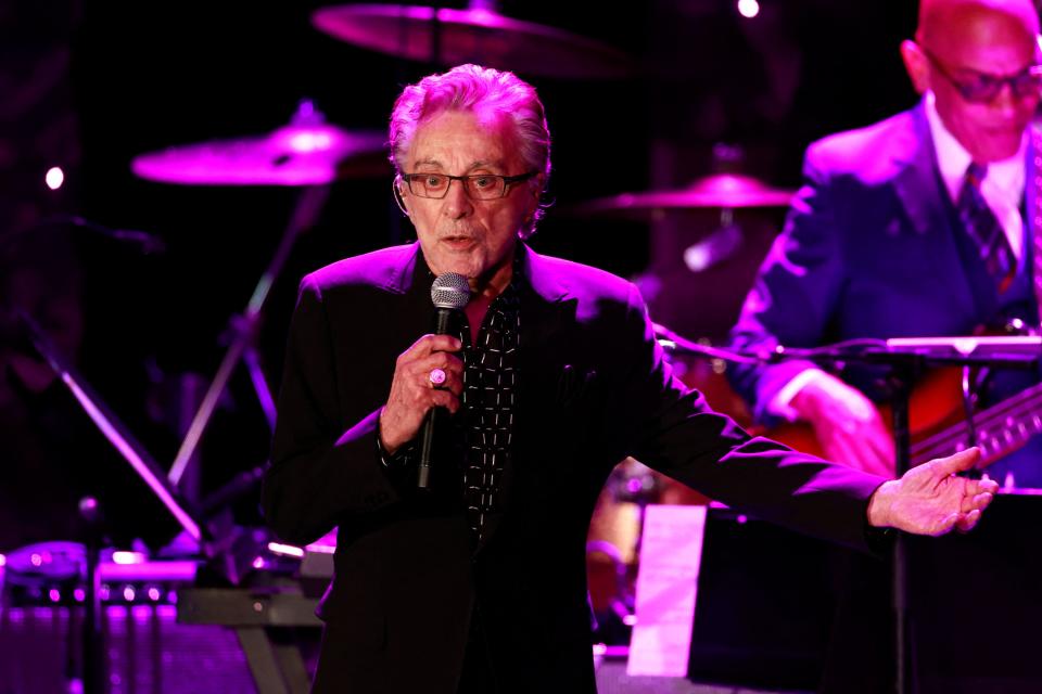 US singer/songwriter Frankie Valli performs on stage during the Recording Academy and Clive Davis pre-Grammy gala at the Beverly Hilton hotel in Beverly Hills, California on February 4, 2023. (Photo by Michael TRAN / AFP) (Photo by MICHAEL TRAN/AFP via Getty Images)