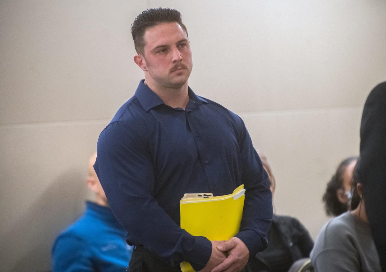 San Joaquin County correctional officer Brandon Wolff appeared in Department 8C of the San Joaquin County Courthouse in downtown Stockton on Feb. 6, 2023, for an arraignment on charges of altering records .