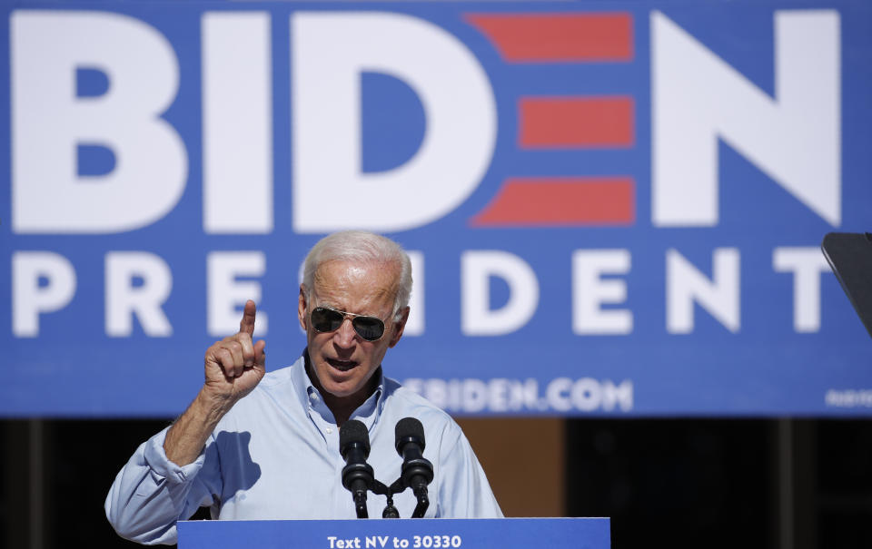 Democratic presidential candidate former Vice President Joe Biden speaks at a campaign event Friday, Sept. 27, 2019, in Las Vegas. (AP Photo/John Locher)
