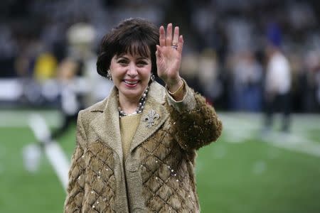 Jan 20, 2019; New Orleans, LA, USA; New Orleans Saints owner Gayle Benson waves to fans before the NFC Championship game against the Los Angeles Rams at Mercedes-Benz Superdome. Mandatory Credit: Chuck Cook-USA TODAY Sports