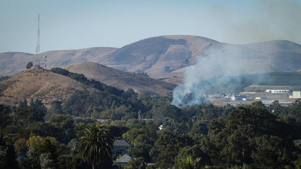 Af firefighters battled the Lizzie Fire near San Luis Obispo High School, another fire broke out near Highland Drive at Cal Poly on Oct. 30, 2023.