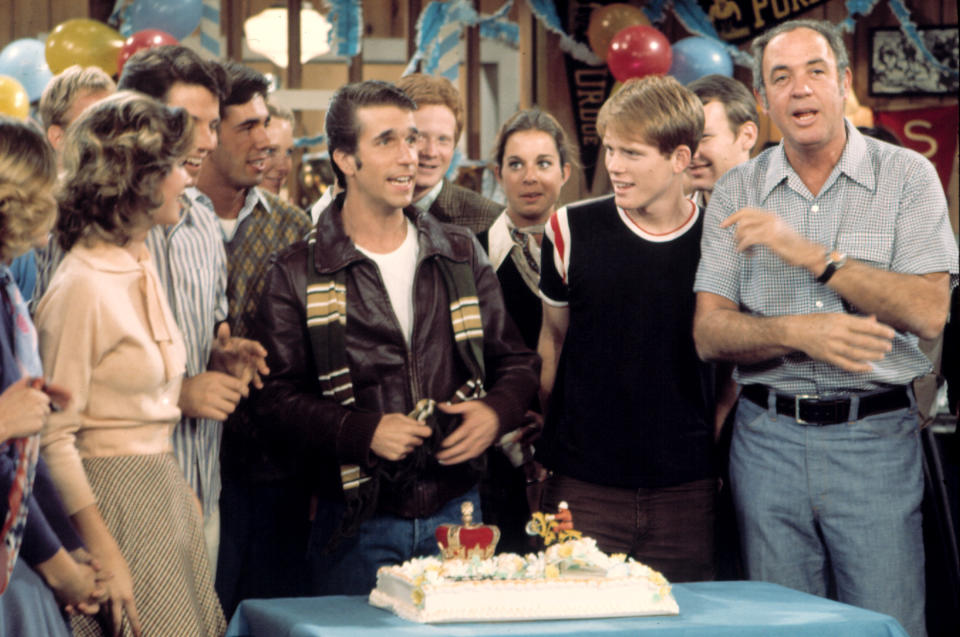 The Fonz celebrating a birthday on "Happy Days"