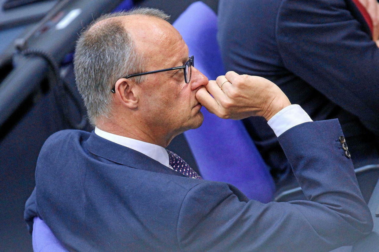 Friedrich Merz, le patron de la CDU, redoute les résultats des législatives en France.  - Credit:dts News Agency Germany/Shutters/SIPA