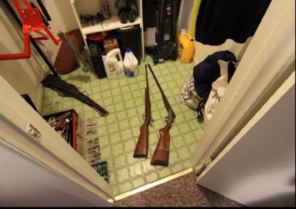 Among the six guns found in Edward Giron’s apartment were a Winchester 67 bolt action rifle and Harington Topper M48 single-shot shotgun, which were located in a closet. Giron killed San Luis Obispo police Det. Luca Benedetti and injured Det. Steve Orozco as the two were attempting to serve a search warrant on May 10, 2021.