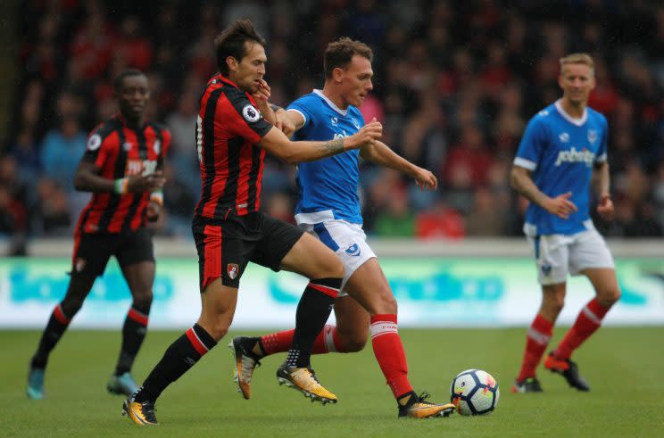 Charlie Daniels helping out in the Bournemouth defence against Portsmouth