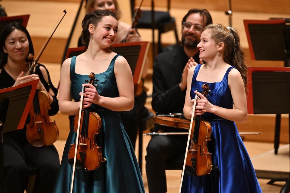 Alina Baron and Whitney Baron look at each other after performing at the Salute to Youth concert at Abravanel Hall in Salt Lake City on Wednesday, Nov. 22, 2023. | Scott G Winterton, Deseret News