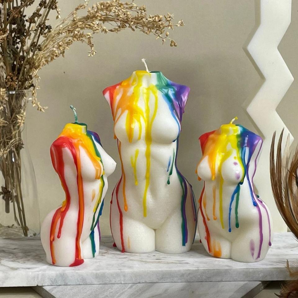 4) Rainbow Drizzle Torso Candle