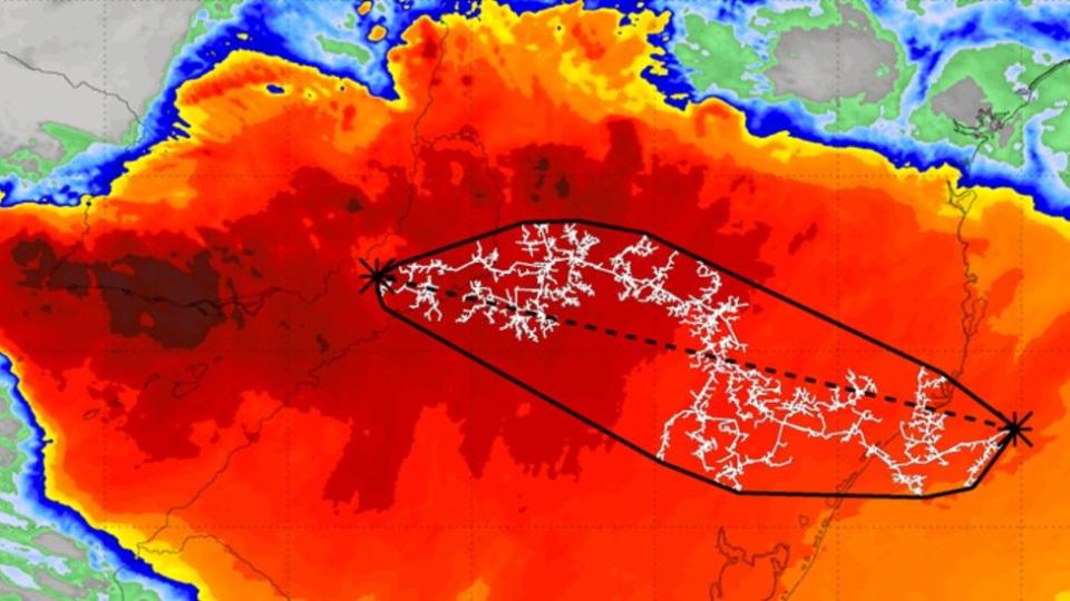 Una megadescarga récord se propagó a lo largo de 709 km sobre el sur de Brasil.