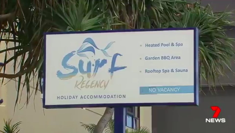 The teenager was staying at the Surf Regency apartments for the second week of schoolie celebrations on the Gold coast. Source: 7 News