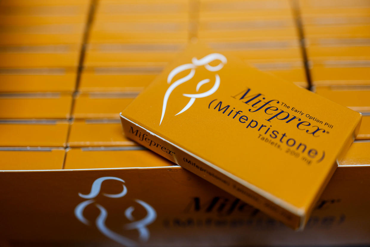 Mifepristone boxes abortion pills Photo illustration by Anna Moneymaker/Getty Images