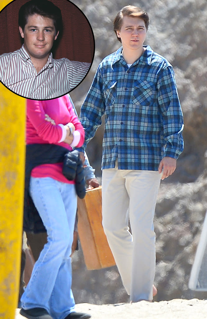 <b>Lacking in Look, Betting on Spirit</b><br> Okay, so Paul Dano doesn't naturally resemble Brian Wilson (left inset, 1964), but he does appear to have appropriately gained weight for the role. Add to that the right hairdo and period-perfect clothes, and Dano — seen filming the Beach Boys biopic "Love & Mercy" in Malibu, California, on Tuesday — has all the right ingredients to enhance his depiction of the famous singer-songwriter.