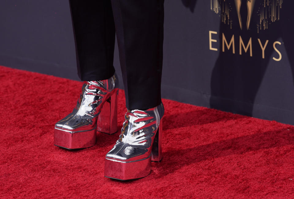 Bowen Yang arrives at the 73rd Primetime Emmy Awards on Sunday, Sept. 19, 2021, at L.A. Live in Los Angeles. (AP Photo/Chris Pizzello)