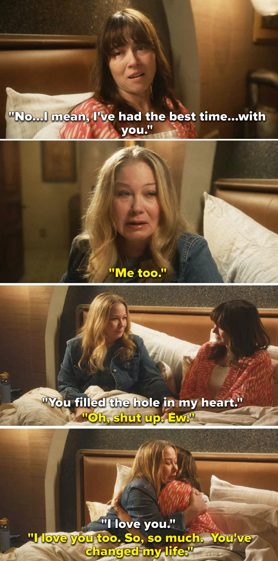 Judy telling Jen that she loves her and she filled the hole in her heart, and Jen saying she loves her too and she changed her life, and then they hug