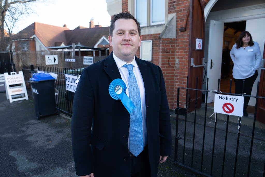 Conservative party candidate Louie French arrives at Christchurch Church Hall in Sidcup, Kent, to cast his vote in the by-election for the constituency of Old Bexley and Sidcup. Picture date: Thursday December 2, 2021. (PA Wire)