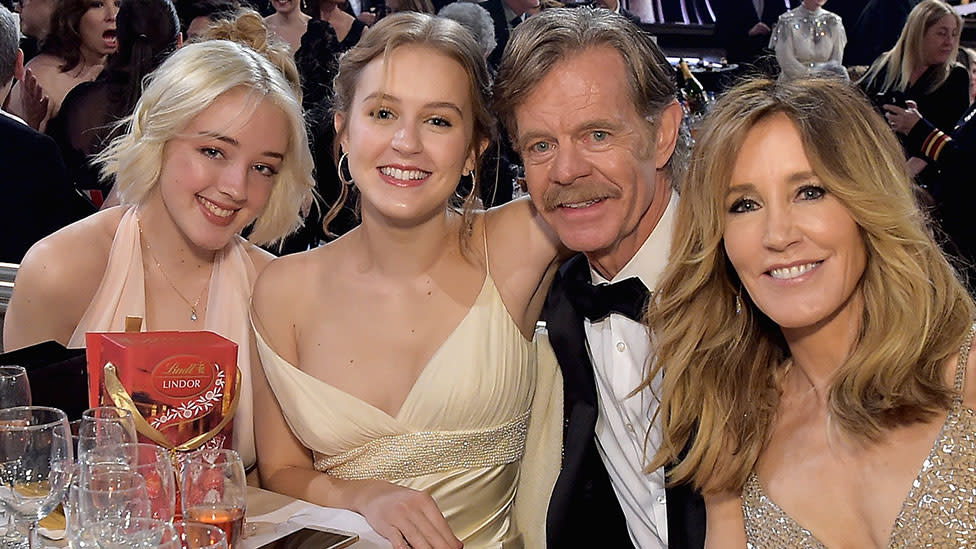 Sophia Macy (second left, with her parents William H. Macy and Felicity Huffman and younger sister Georgia) at the 76th Annual Golden Globe Awards on January 6, 2019 at the Beverly Hilton in Los Angeles, California