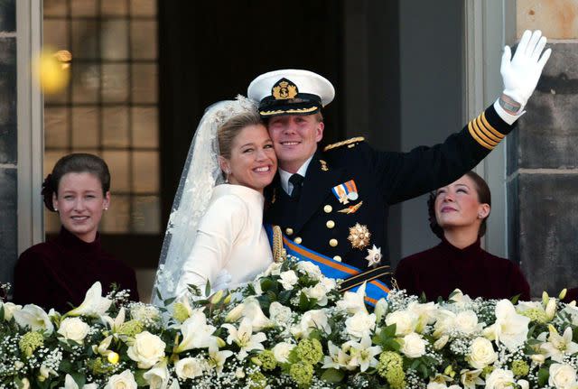 <p>MARCEL ANTONISSE/ANP/AFP via Getty</p> Queen Maxima and King Willem-Alexander on their February 2, 2002 wedding day.