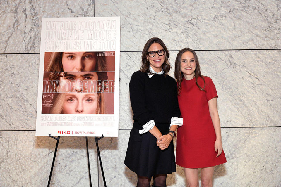 (L-R) Jennifer Garner and Natalie Portman attend Netflix's "May December" LA Tastemaker event at CAA on January 10, 2024 in Los Angeles, California.