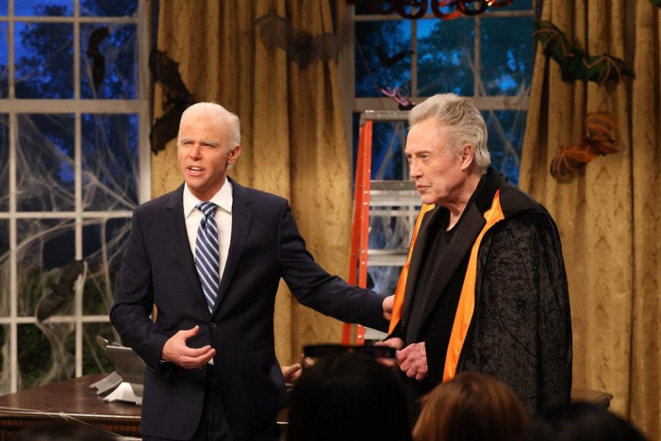 Mikey Day as Joe Biden and Christopher Walken as the Spirit of Halloween during the “SNL” cold open on Oct. 28, 2023.