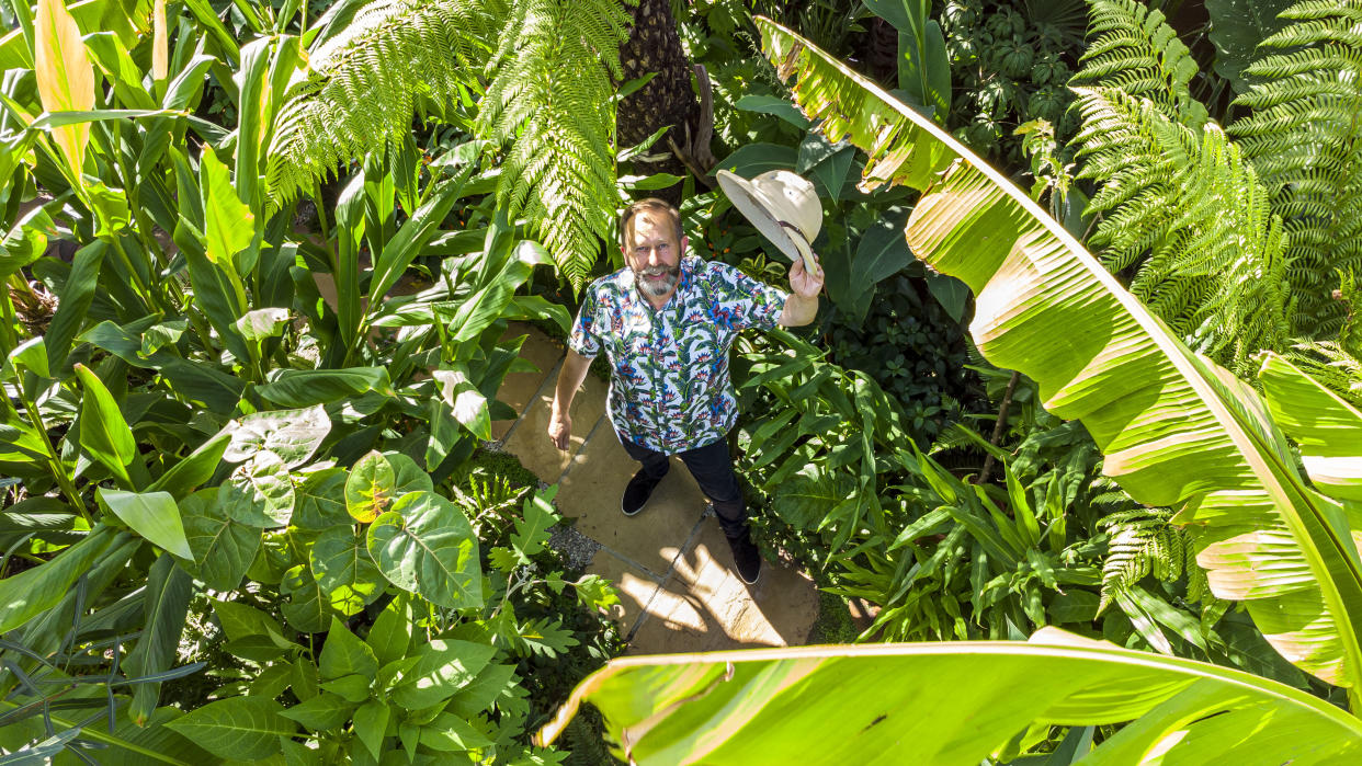 Green-fingered Mike Clifford has stored thousands of litres of rainwater to protect his 25-year old exotic garden from the looming drought. (BNPS/Solent)