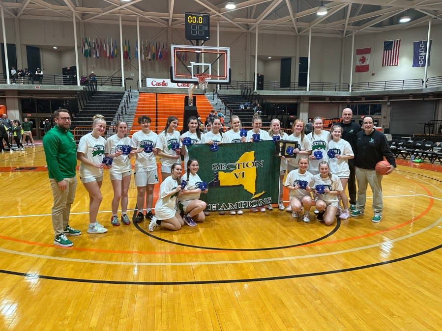 Lewiston Porter girls basketball team after winning the Class A2 title. Photo: Adam Gorski / News 4