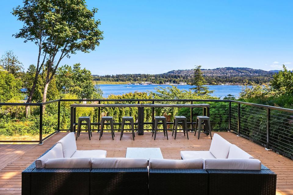 deck with view of Lake Washington