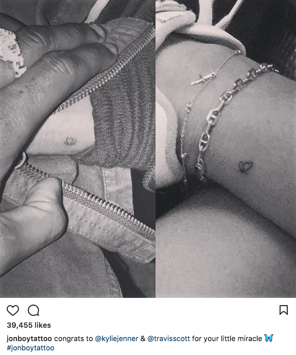 Kylie and Travis got matching butterfly tattoos. Source: Instagram / @jonboytattoo