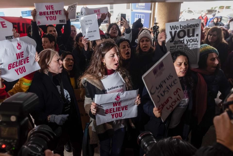 Activists protest outside the Famagusta District Court (Getty Images)