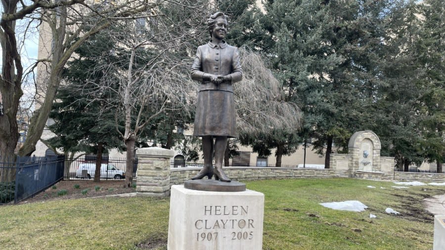 A bronze statue of Helen Jackson Claytor.