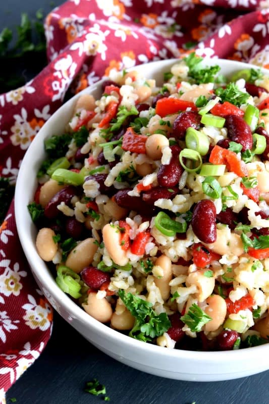 <p>Lord Byron's Kitchen</p><p>A light, fresh taste with just a hint of sweetness, this protein-packed kidney bean brown rice salad is vegetarian-friendly and is a quick and easy side or main.</p><p><strong>Get the recipe: <a href="https://www.lordbyronskitchen.com/kidney-bean-brown-rice-salad/" rel="nofollow noopener" target="_blank" data-ylk="slk:Kidney Bean Brown Rice Salad;elm:context_link;itc:0;sec:content-canvas" class="link rapid-noclick-resp">Kidney Bean Brown Rice Salad</a></strong></p><p><strong>Related: <a href="https://parade.com/1316849/kristamarshall/black-bean-recipes/" rel="nofollow noopener" target="_blank" data-ylk="slk:60 Best Black Bean Recipes;elm:context_link;itc:0;sec:content-canvas" class="link rapid-noclick-resp">60 Best Black Bean Recipes</a></strong></p>