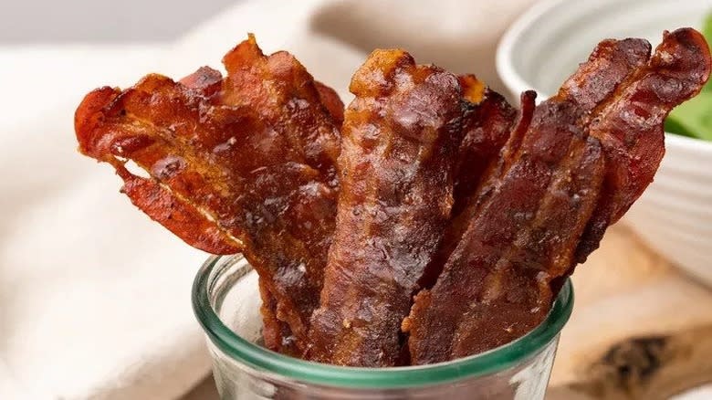 Candied bacon in glass jar