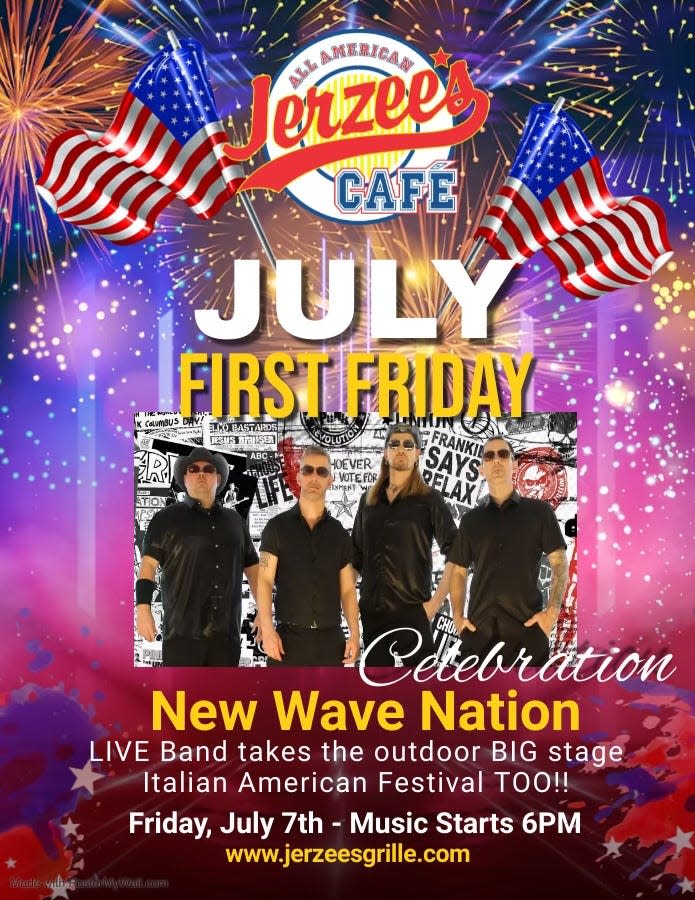 First Friday festivities in downtown Canton on July 7 include New Wave Nation performing at Centennial Plaza during the Stark County Italian American Festival