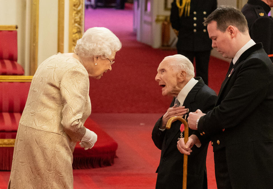 Harry Billinge from St Austell is made an MBE (Member of the Order of the British Empire) by Queen Elizabeth II  during an investiture ceremony at Buckingham Palace in London. PA Photo. Picture date: Tuesday March 3, 2020. See PA story ROYAL Investiture. Photo credit should read: Dominic Lipinski/PA Wire 