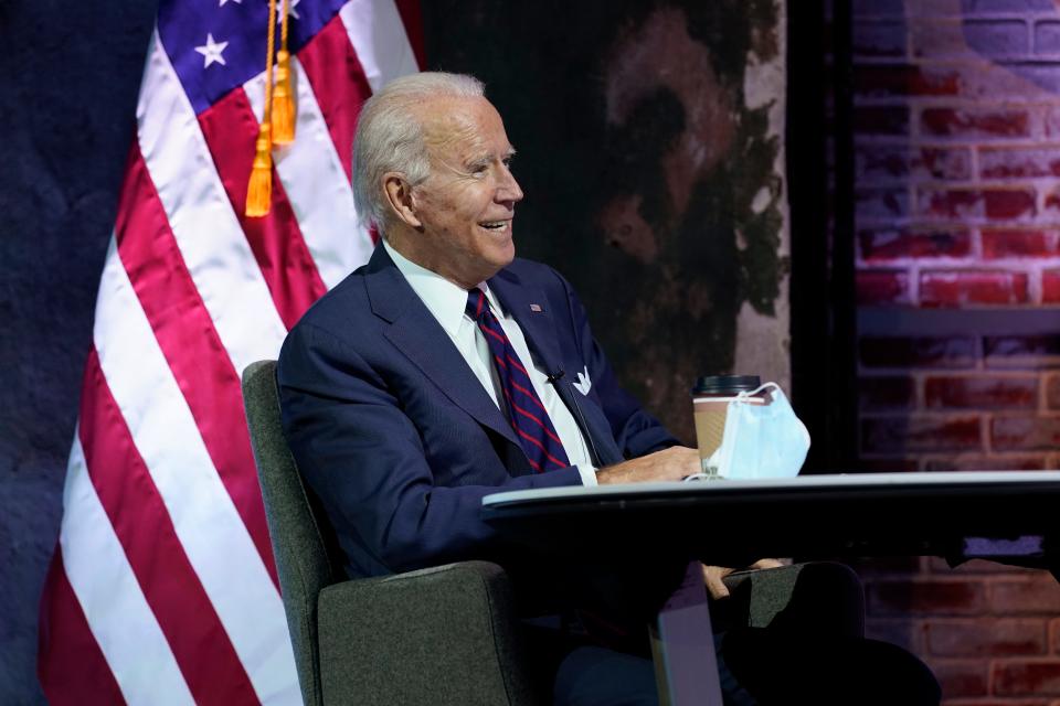 President-elect Joe Biden attends a national security briefing at The Queen theater, Tuesday, Nov. 17, 2020, in Wilmington, Delaware.