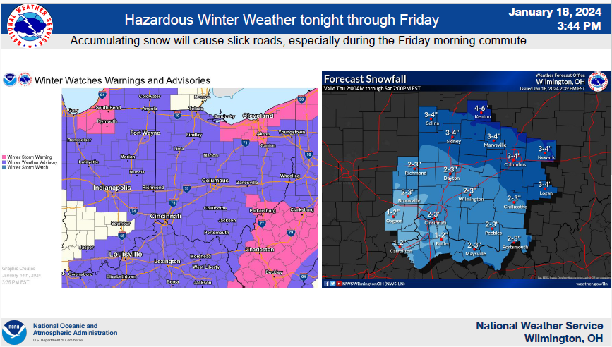A winter weather advisory is in effect for central Ohio until 1 a.m. Saturday.