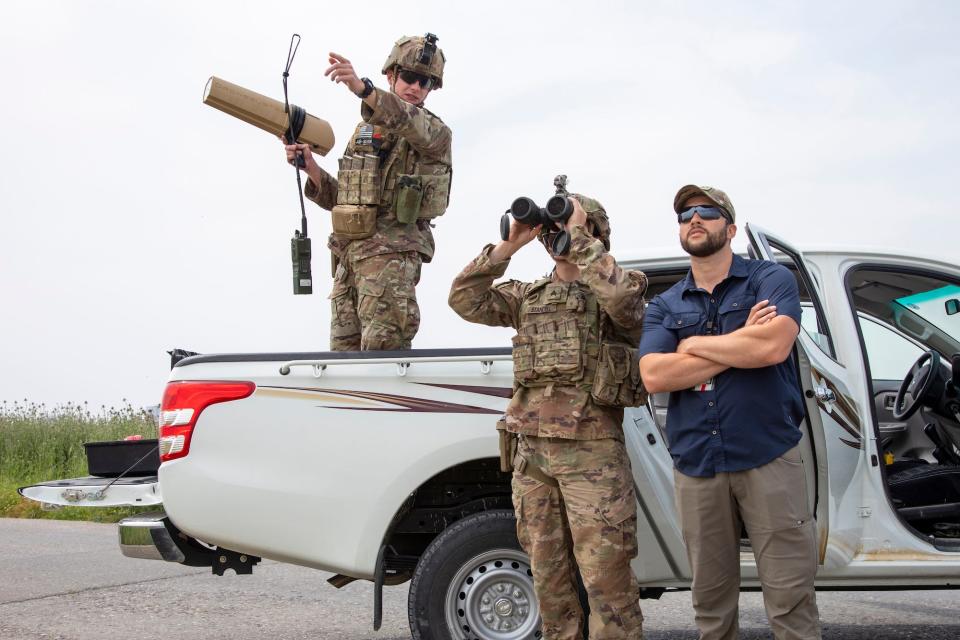 US soldiers during an unmanned aerial system exercise at Erbil