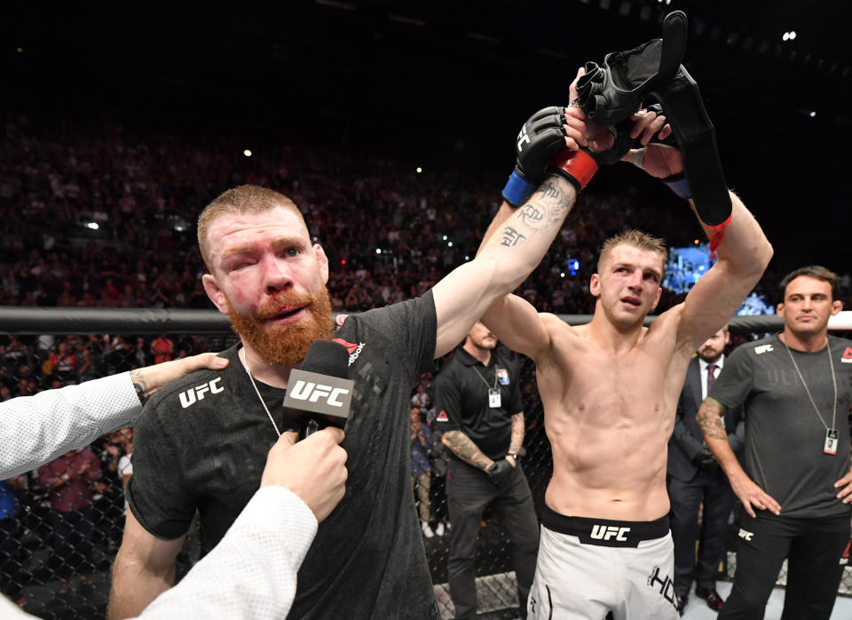 AUCKLAND, NEW ZEALAND - FEBRUARY 23: Paul Felder reacts after his split-decision loss to Dan Hooker in their lightweight fight during the UFC Fight Night event at Spark Arena on February 23, 2020 in Auckland, New Zealand. (Photo by Jeff Bottari/Zuffa LLC)