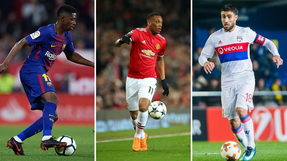 Liverpool in the market for a striker and Ousmane Dembele (left) or Nabil Fekir (right) could fir the bill, while Anthony Martial (centre) is off to Juventus